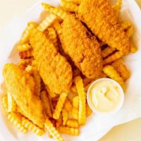 Chicken Fingers
 · 4 Pieces. Served with French Fries and honey mustard.