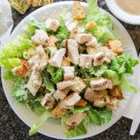 Grilled Chicken Caesar Salad Plate · Fresh grilled chicken cutlet over a caesar salad.