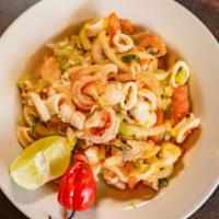Ceviche Mixto · Shrimp, calamari, and white fish marinated with lemon juice, cilantro celery, mild jalapeños...