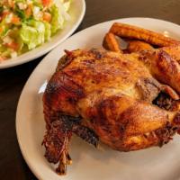 Whole Chicken Combo · Includes house salad and choice of French fries or yucca.