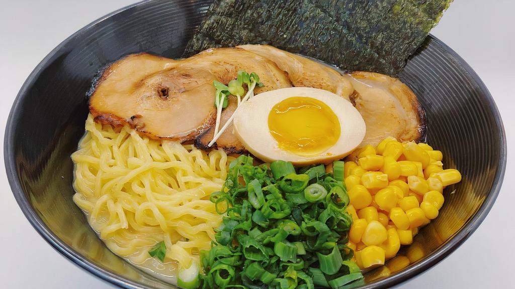 👍 Zuru Miso Ramen · Zuru’s 18-hour tonkotsu broth flavored with organic shiro miso. Thick wavy noodle, pork belly cha-shu, ajitama egg, scallion, nori seaweed, and corn. Please slurp!