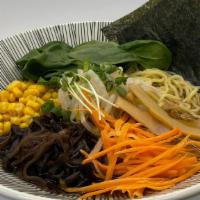 👍🥦Vegetables Chintan Shoyu Ramen (Clear Broth) · 100% Vegan Kombu clear broth seasoned with Shoyu soy sauce. Thick wavy Noodles, seasonal veg...