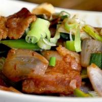 Phaktsee · Pork bacon stir-fried with green garlic and cilantro. Famous dish of Shangri La.