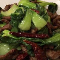 Beef Bok Choy · Stir-fried beef with bok choy, garlic, and ginger.