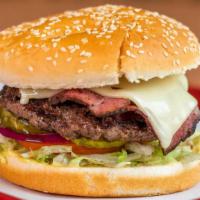 Beef Burger · 100% beef with lettuce, tomatoes, and cheese.