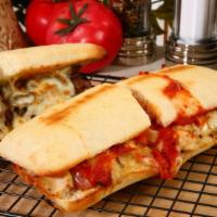 Chicken Parmesan Sandwich · Homemade Italian style breaded chicken breast, marinara sauce, basil grated pure parmesan, f...