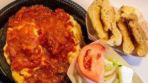 Lasagna · With salad and garlic bread.