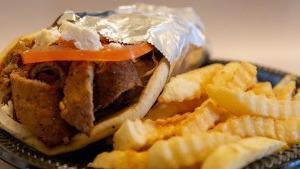 Gyro Platter · Gyro sandwich with fries.