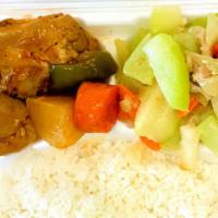 Combo C3 Chicken Afritada & Chayote · Chicken Afritada (Tomato Sauce) with Potatoes & Carrots & Sauteed Chayote with Carrots & Chi...