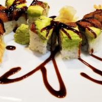 Dragon Roll · Shrimp tempura, eel, avocado, soy reduction.