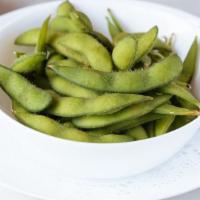 Edamame · Japanese young soybean cooked in salt water.