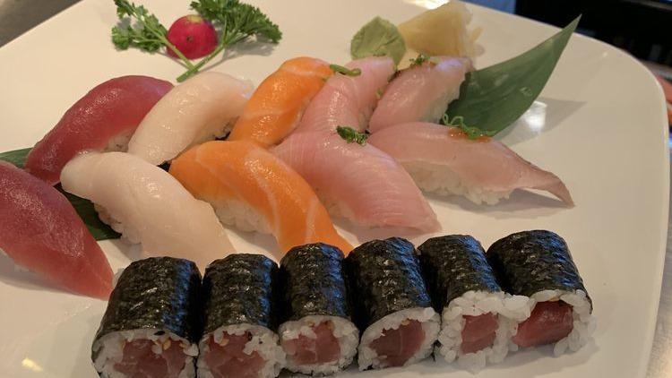 Nigiri Sushi Tuna · 10 pieces of tuna sushi and tuna roll.