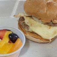 Mojo Sandwich · Two sausage patties, two eggs and American cheese on kaiser.