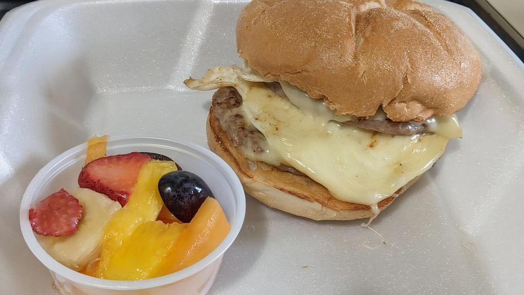 Mojo Sandwich · Two sausage patties, two eggs and American cheese on kaiser.