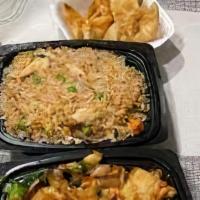 Chicken Foo Young · With choice of rice and one appetizer.