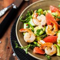 Waltz Salad · Mesclun mix, romaine, arugula, spinach, shrimp, walnut, watermelon, quinoa & brown rice, cuc...