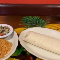 Seafood Burrito · Giant Burrito Stuffed with Scallops, Shrimp, Fish (Tilapia), Bell Peppers and Onions. Melted...