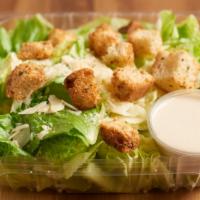 Caesar Salad · Romaine, shaved parmesan, ciabatta croutons, and house Caesar dressing. Serves with a piece ...