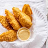Chicken Fingers (5) · Choice of BBQ Sauce or Honey Mustard.