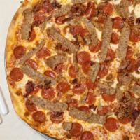 Meatlover'S Pizza
 · Thin crust pizza. Mozzarella, sauce, pepperoni, sausage, and bacon.