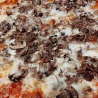 Ground Beef Pizza (Small) · Topped with classic cheese and ground beef.