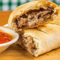 Philly Cheese Steak Stromboli · Chopped steak, sautéed mushrooms, roasted bell peppers, american cheese and onions.