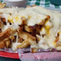 Loaded Fries · Large order of fries smothered with cheddar cheese sauce, mozzarella, bacon and ranch dressi...