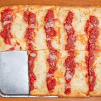 Turnover Pan Pizza · Five cheese pizza with sauce.