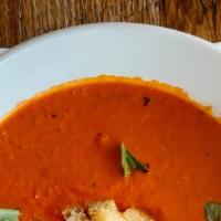 Bowl Of Tomato Soup · Basil and garlic croutons