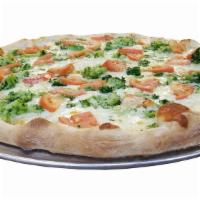 White Pizza Primavera · fresh garlic, olive oil, provolone & mozzarella cheeses with fresh broccoli florets and seas...