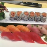 Tri-Color Sushi · 3pcs sushi of each tuna, salmon, yellowtail and spicy tuna roll