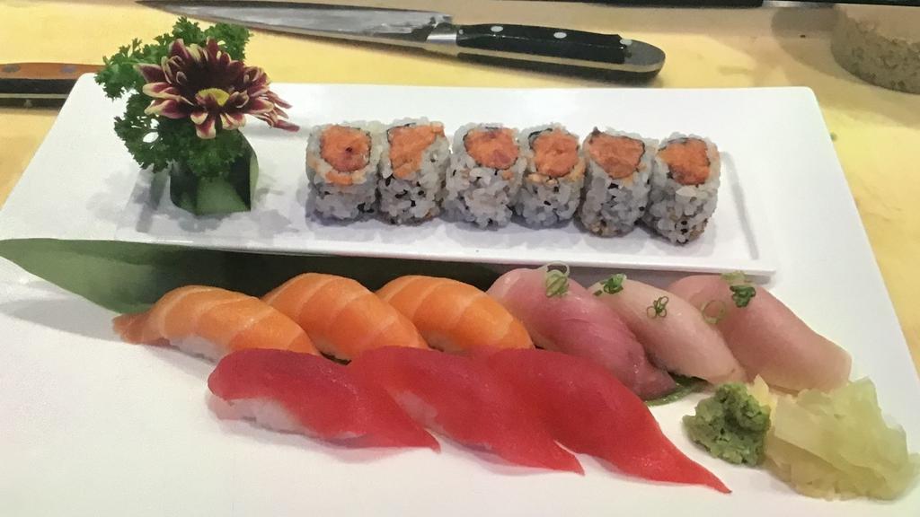 Tri-Color Sushi · 3pcs sushi of each tuna, salmon, yellowtail and spicy tuna roll