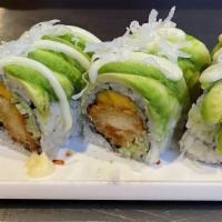 Hawaii Roll · Coconut shrimp, mango & cucumber inside top with avocado served with coconut sauce & coconut...