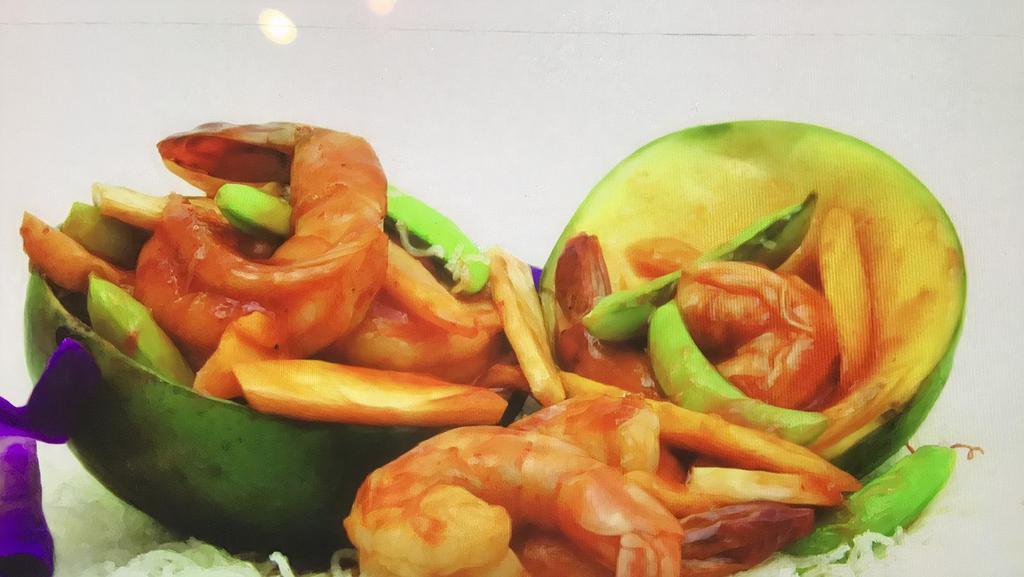 Mango Chicken Or Shrimp · Wok sautéed with white meat chicken or jumbo shrimp with fresh mango and vegetable in tangy mango sauce