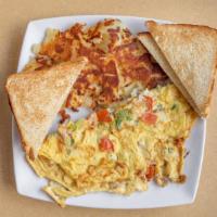 Farmer'S Vegetable Omelette · Green peppers, onions, tomatoes and mushrooms.