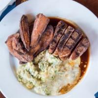 Butcher'S Steak Cut · local greens braised with bacon, . potato cauliflower gratin, bordelaise
