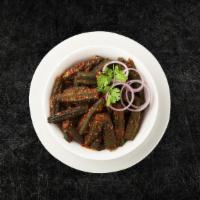 Okra Masala (Vegan) · Diced fresh okra, sauteed with onions, garlic and spices till crisp, served with a side of o...