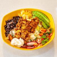 Burrito Bowl · Your choice of protein, chicken, carnitas, steak, pastor, ground beef, served with lettuce, ...