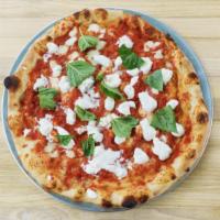 Burrata Pie · california tomato sauce, mozzarella, fresh burrata, basil, parmesan, olive oil
