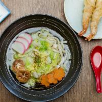 Tempura Udon · Root vegetables • kamaboko • shrimp tempura • dashi broth