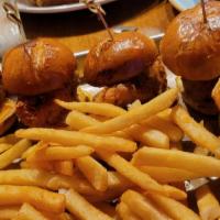 Fried Chicken Sliders & Fries · Served with Fries. 3 Country Fried Chicken Sliders topped with a Spicy Honey drizzle, our Sp...
