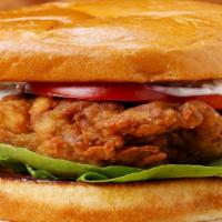 Classic Fried Chicken Sandwich · Fried crispy chicken breast on a toasted brioche bun.