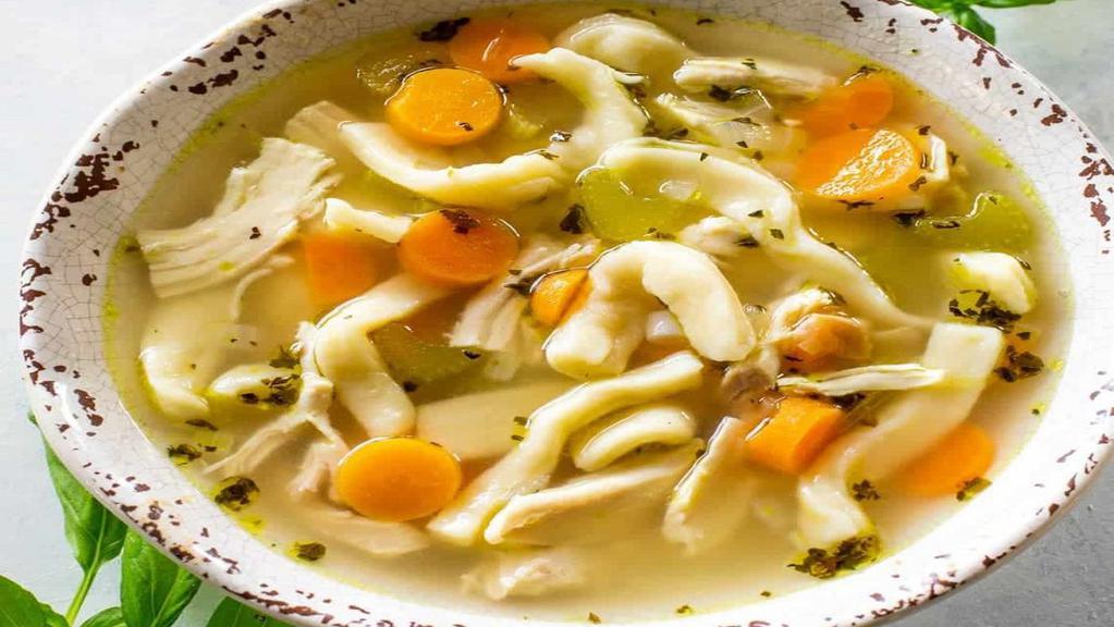 Chicken Noodle Soup (Sm) · Hearty chicken broth combined with tender pieces of chicken, noodles and vegetables.