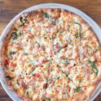 Barcelona · Spinach, chicken, roasted peppers, provolone, mozzarella, and 18 month aged Parmesan post ba...