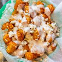 Buffalo · Dehydrated Buffalo Sauce, Blue Cheese, ranch, hot sauce (is v, can't be v+)