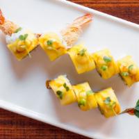 Mango Shrimp Roll · Shrimp tempura, avocado, topped with mango.