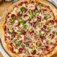 Supreme Pizza · Pepperoni, turkey ham, sausage, onions, peppers, mushrooms & olives.