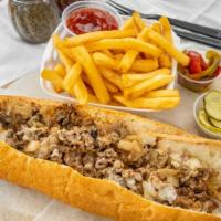 Cheesesteak Platter · Choice of meat is Ribeye Beef or Chicken.  Comes with fries
