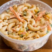 Macaroni Salad · Macaroni, jalapeno, celery, carrot, bell pepper, scallions, and chipotle mayo.