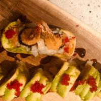 Out Of Control Roll · Shrimp tempura, mango roll. Topped with spicy crunch tuna. Avocado, tobiko, and eel sauce.